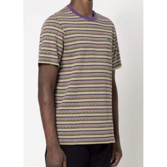 HUF Brand Men's Sz M Allen Knit Top Short Sleeve T-Shirt Green & Purple Striped - Picture 2 of 10
